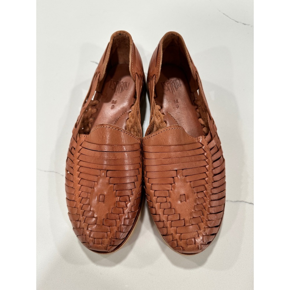 Espiritu Mens Tan Woven Leather Huarache Sandals Loafers Size 9